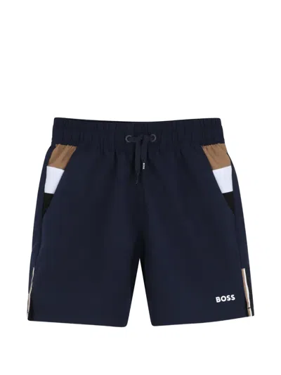 Bosswear Kids' Drawstring Colour Block Swimwear In Blue