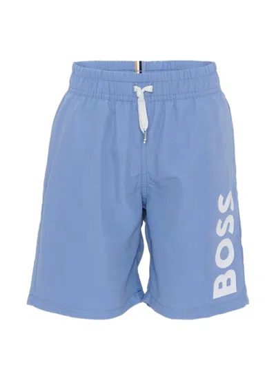 Bosswear Kids' Drawstring Logo-detail Swim Shorts In Blue