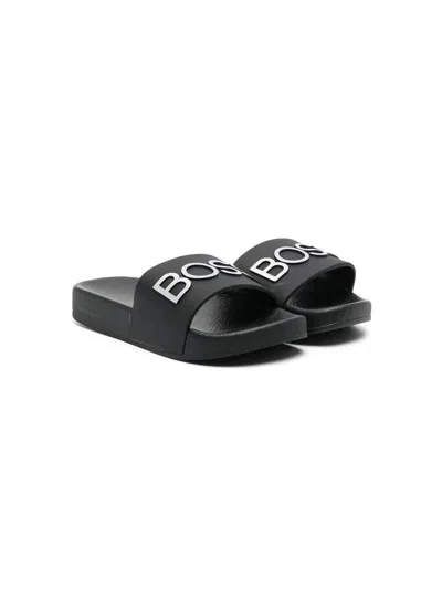 Bosswear Kids' Embossed-llogo Sliders In Black