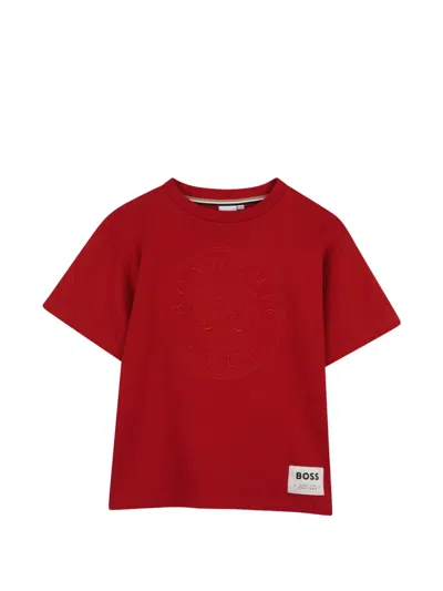 Bosswear Kids' Embossed Logo-patch Cotton T-shirt In Red