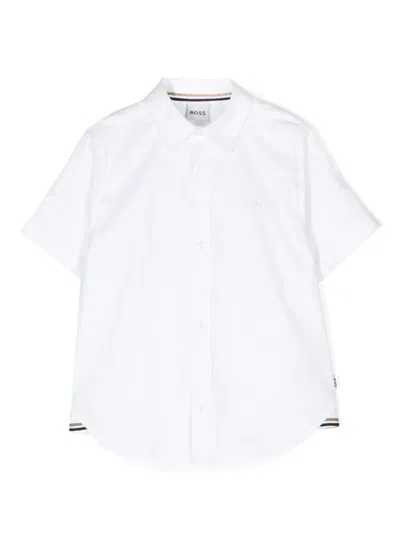 Bosswear Kids' Embroidered-logo Cotton Shirt In White