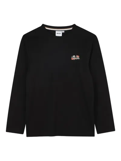 Bosswear Kids' Embroidered-logo Long-sleeve T-shirt In Black