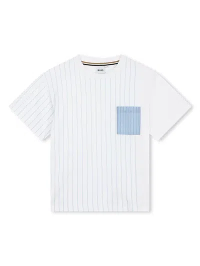 Bosswear Kids' Fine-stripe Cotton T-shirt In White
