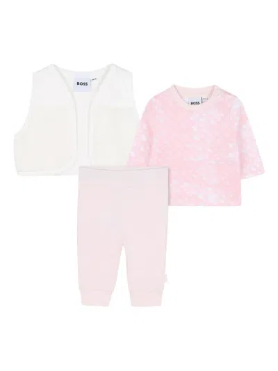 Bosswear Babies' Fleece Printed Top And Joggers Set In Pink
