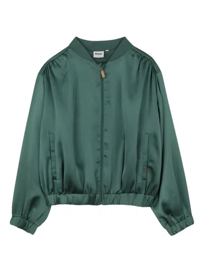 Bosswear Kids' Gathered Zip-up Bomber Jacket In Green