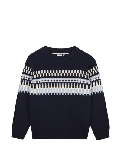 Bosswear Kids' Geometric-pattern Knitted Sweater In Blue