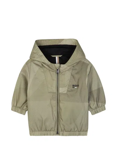 Bosswear Babies' Geometric-print Hooded Windbreaker In Gray