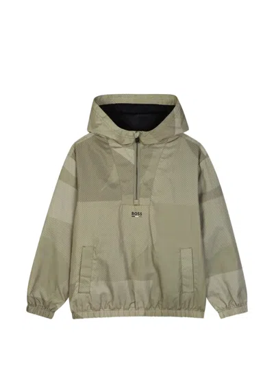 Bosswear Kids' Geometric-print Hooded Windbreaker In Green