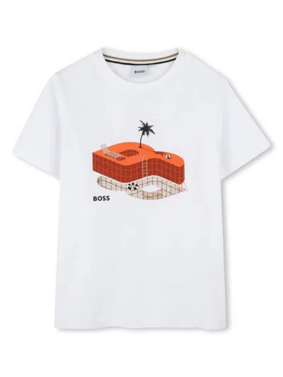 Bosswear Kids' Graphic-print Cotton T-shirt In White