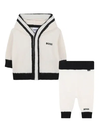 Bosswear Babies' Hooded Cardigan And Pants Set In Neutral