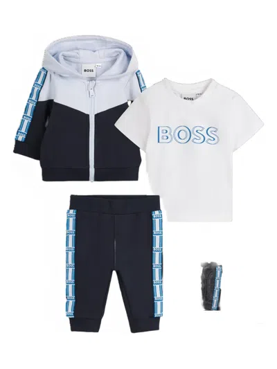 Bosswear Babies' Hooded Logo-detail Tracksuit (set Of Three) In Blue