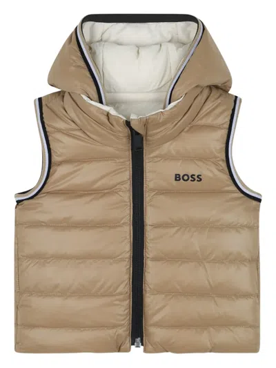 Bosswear Babies' Hooded Puffer Gilet In Brown