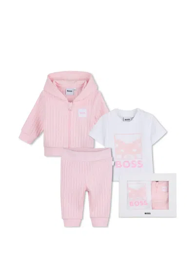 Bosswear Kids' Hooded Ribbed Set In Pink