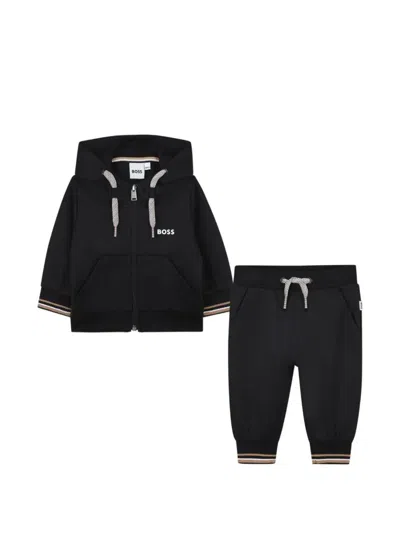 Bosswear Kids' Hooded Stripe-trim Tracksuit In Brown