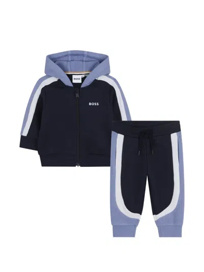 Bosswear Hooded Striped Tracksuit In Blue