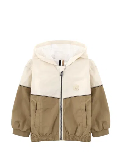 Bosswear Kids' Hooded Windbreaker Jacket With Double-b Monogram In Neutral