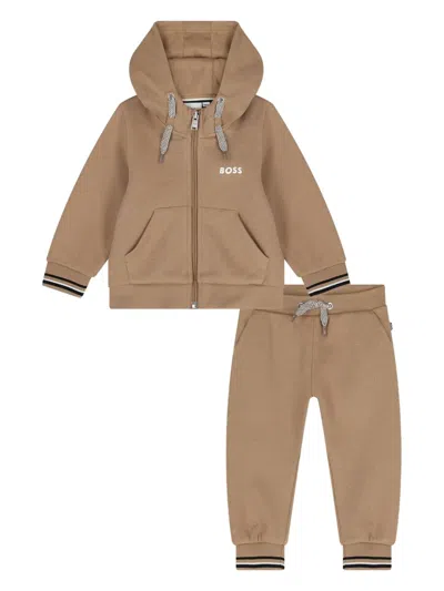 Bosswear Kids' Hooded Zip Tracksuit Set In Brown