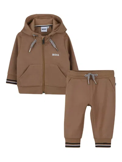 Bosswear Babies' Hooded Zip-up Tracksuit In Brown