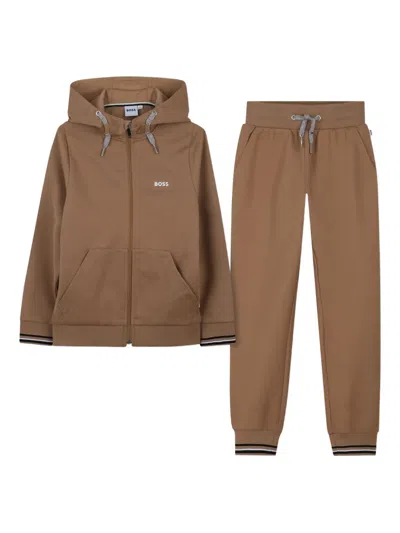 Bosswear Kids' Hooded Zip-up Tracksuit Set In Brown