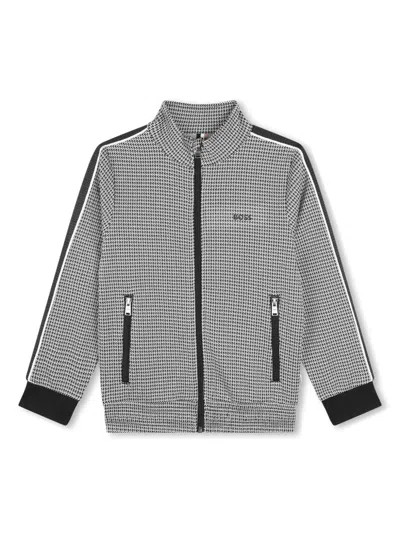 Bosswear Kids' Houndstooth-pattern Zip-up Sweatshirt In Black