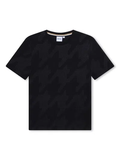 Bosswear Kids' Houndstooth-print Cotton T-shirt In Black
