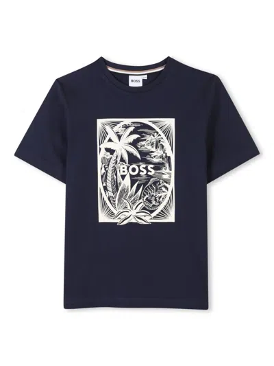 Bosswear Kids' Illustration Print Cotton T-shirt In Blue