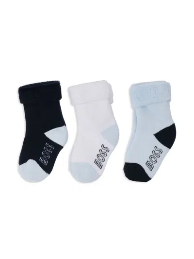 Bosswear Kids' Intarsia-knit Logo Socks In White