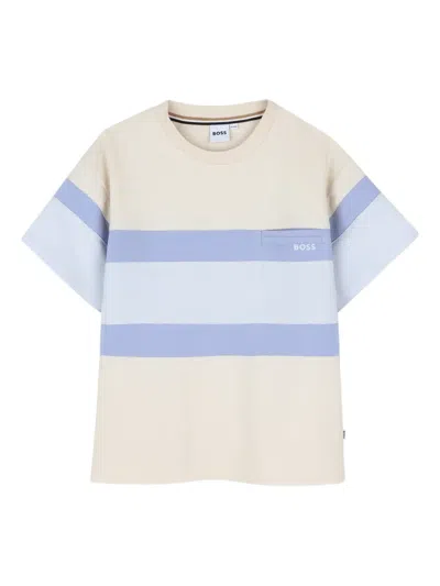 Bosswear Kids' Jetted-pocket Striped T-shirt In Neutral