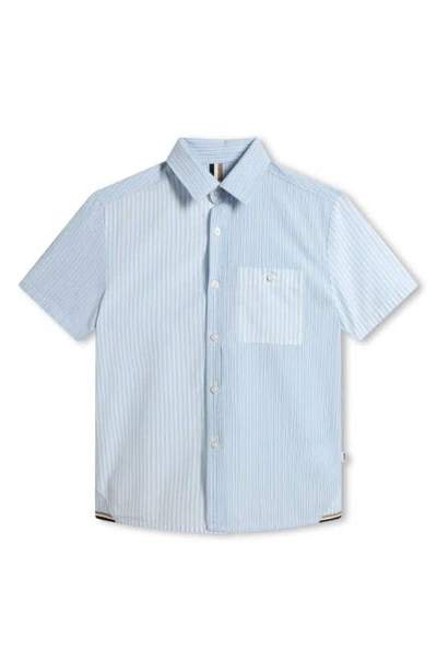 Bosswear Kids' Mix Stripe Short Sleeve Cotton Button-up Shirt In Blue/ White Stripe