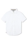 Bosswear Boss Kidswear Solid Short Sleeve Cotton Button-up Shirt In 10p-white