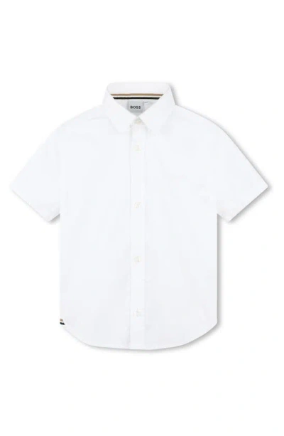 Bosswear Kids' Solid Short Sleeve Cotton Button-up Shirt In White