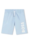 Bosswear Kids' Logo-print Swim Shorts In Pale Blue
