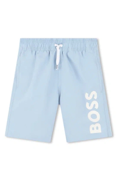 Bosswear Kids' Logo-print Swim Shorts In Pale Blue