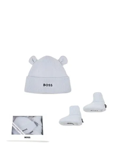 Bosswear Babies' Knitted Booties And Beanie Hat Set In Blue