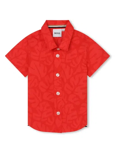 Bosswear Babies' Leaf-print Cotton Shirt In Red