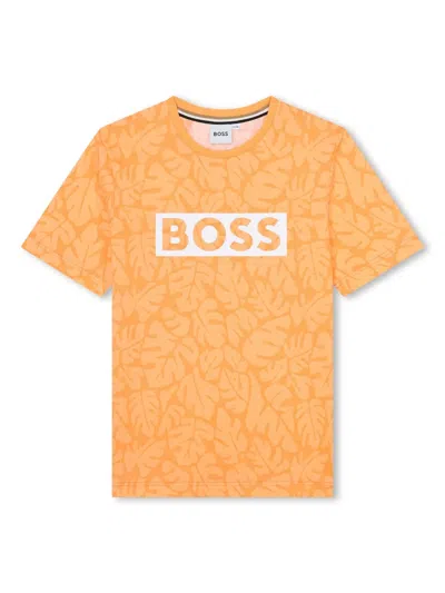 Bosswear Kids' Leaf-print Cotton T-shirt In Orange