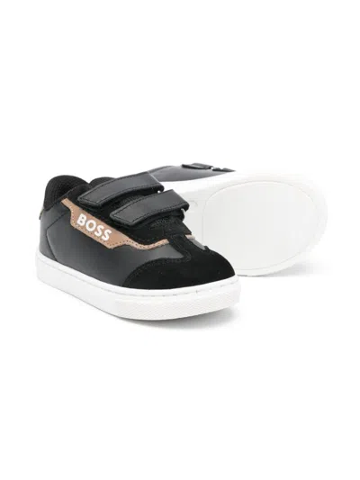 Bosswear Babies' Logo-print Leather Sneakers In 黑色