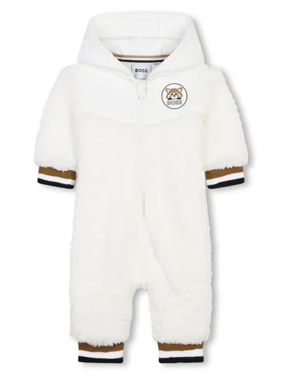 Bosswear Babies' Logo-appliqué Faux-sherling Romper In White