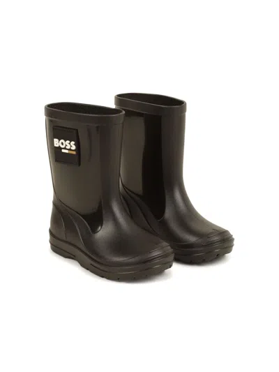 Bosswear Kids' Logo-appliqué Round-toe Wellies In Black