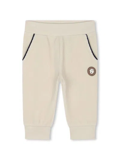 Bosswear Babies' Logo-appliqué Velvet Track Pants In Neutrals