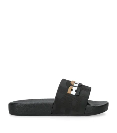 Bosswear Kids' Embossed-logo Slides In Black