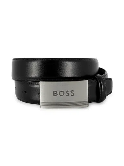 Bosswear Kids' Logo-buckle Leather Belt In Black