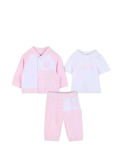 Bosswear Kids' Logo Colour-block Trousers Set In Pink