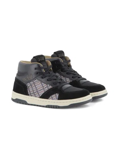 Bosswear Kids' Logo-debossed Sneakers In Black