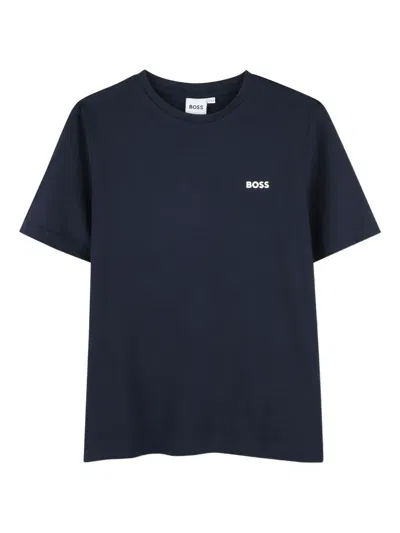 Bosswear Kids' Logo-detail Crew-neck T-shirt In Blue