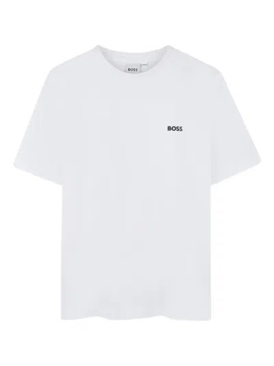 Bosswear Kids' Logo-detail Crew-neck T-shirt In White