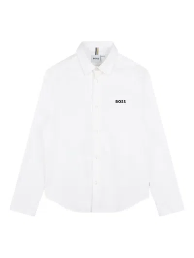 Bosswear Kids' Logo-detail Long-sleeved Shirt In White