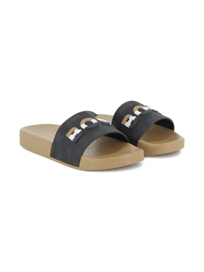 Bosswear Kids' Logo-detail Slides In Black