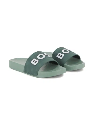 Bosswear Kids' Logo-detail Slides In Green