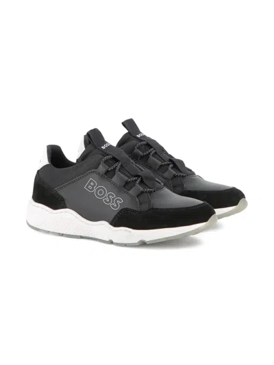 Bosswear Kids' Logo-embellished Panelled Trainers In Black